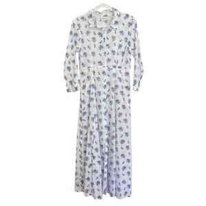 Julia India Amory JA Shirt Dress Summer Maxi Button Down Cotton Blue Floral S